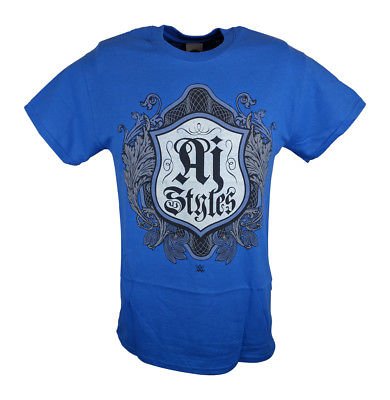 Load image into Gallery viewer, AJ Styles Crest WWE Mens Blue T-shirt
