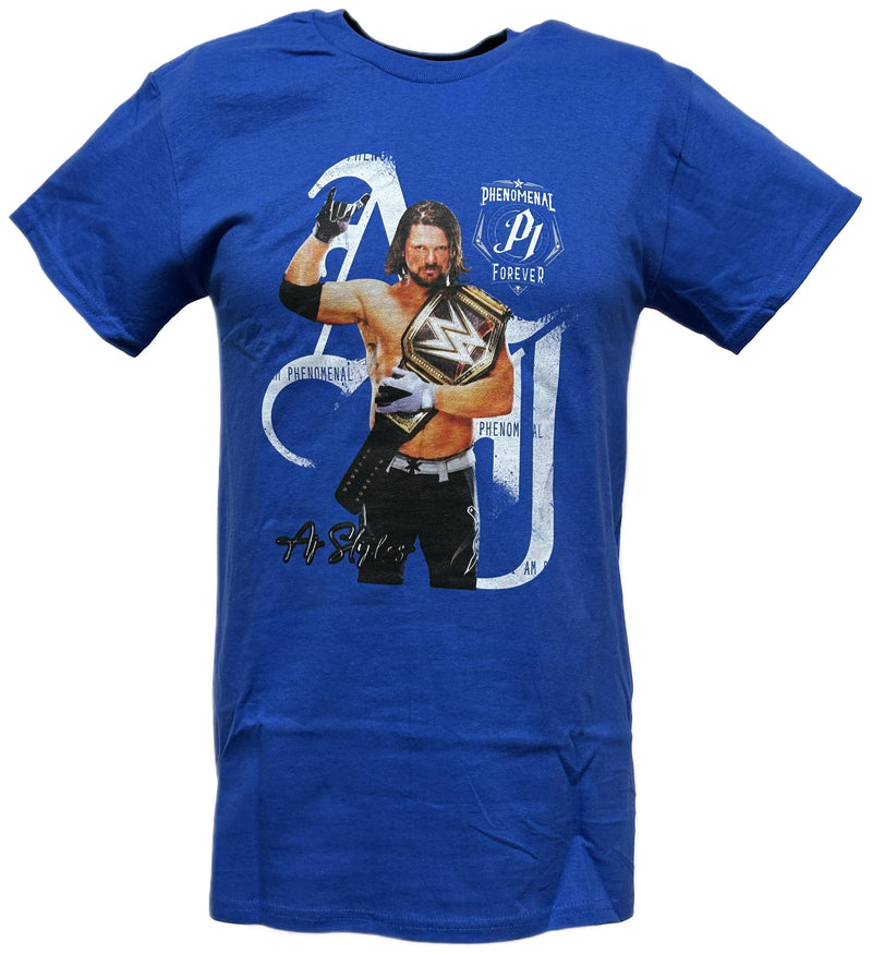 Load image into Gallery viewer, AJ Styles P1 Signature Mens Blue T-shirt WWE
