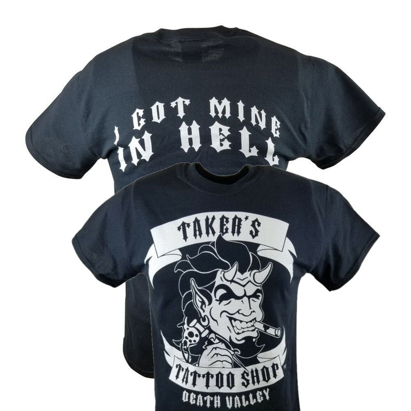 Load image into Gallery viewer, Undertaker Tattoo Shop Got Mine In Hell Mens WWE Black T-shirt

