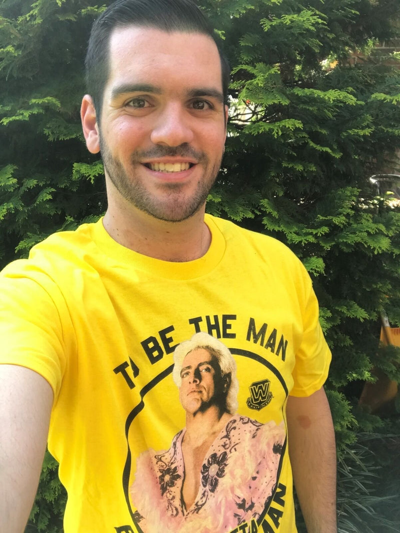 Load image into Gallery viewer, Ric Flair To Be The Man You Gotta Beat The Man WWE Mens Yellow T-shirt
