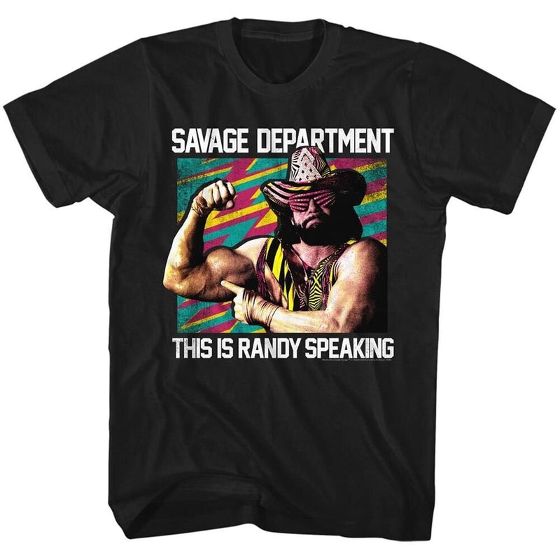 Load image into Gallery viewer, Macho Man Randy Savage Department Speaking Mens Black T-shirt
