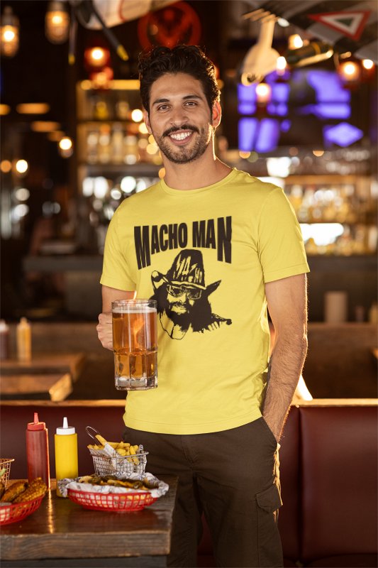 Load image into Gallery viewer, Macho Man Randy Savage Big Yellow Hat T-shirt Single Sided Print
