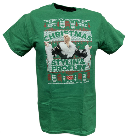 Ric Flair Christmas Stylin and Proflin Flair WWE Mens Green T-shirt