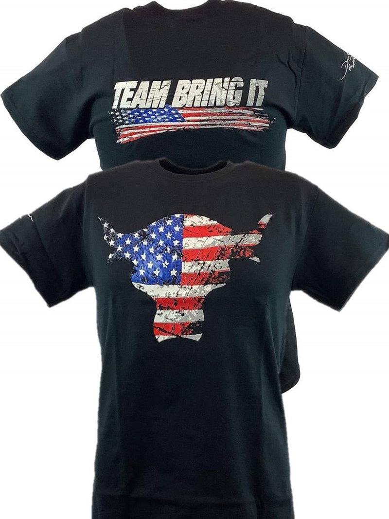 Load image into Gallery viewer, The Rock Team Bring It USA Bull Red White Blue Mens T-shirt
