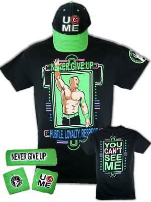 John Cena Mens Neon Green Costume Hat T-shirt Wristbands