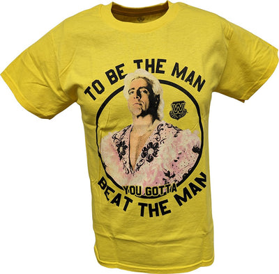 Ric Flair To Be The Man You Gotta Beat The Man WWE Mens Yellow T-shirt