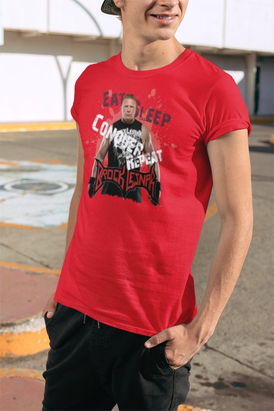 Brock Lesnar Eat Sleep Conquer Repeat WWE Mens Red T-shirt